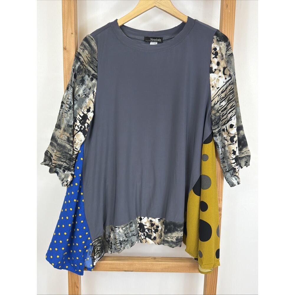 Moonlight Multicolor Pattern 3/4 Sleeve High Low Hem Tunic Top #1586 Size S